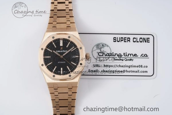 Royal Oak 41mm 15400 RG IPF 1:1 Best Edition Black Textured Dial on RG Bracelet SA3120 Super Clone