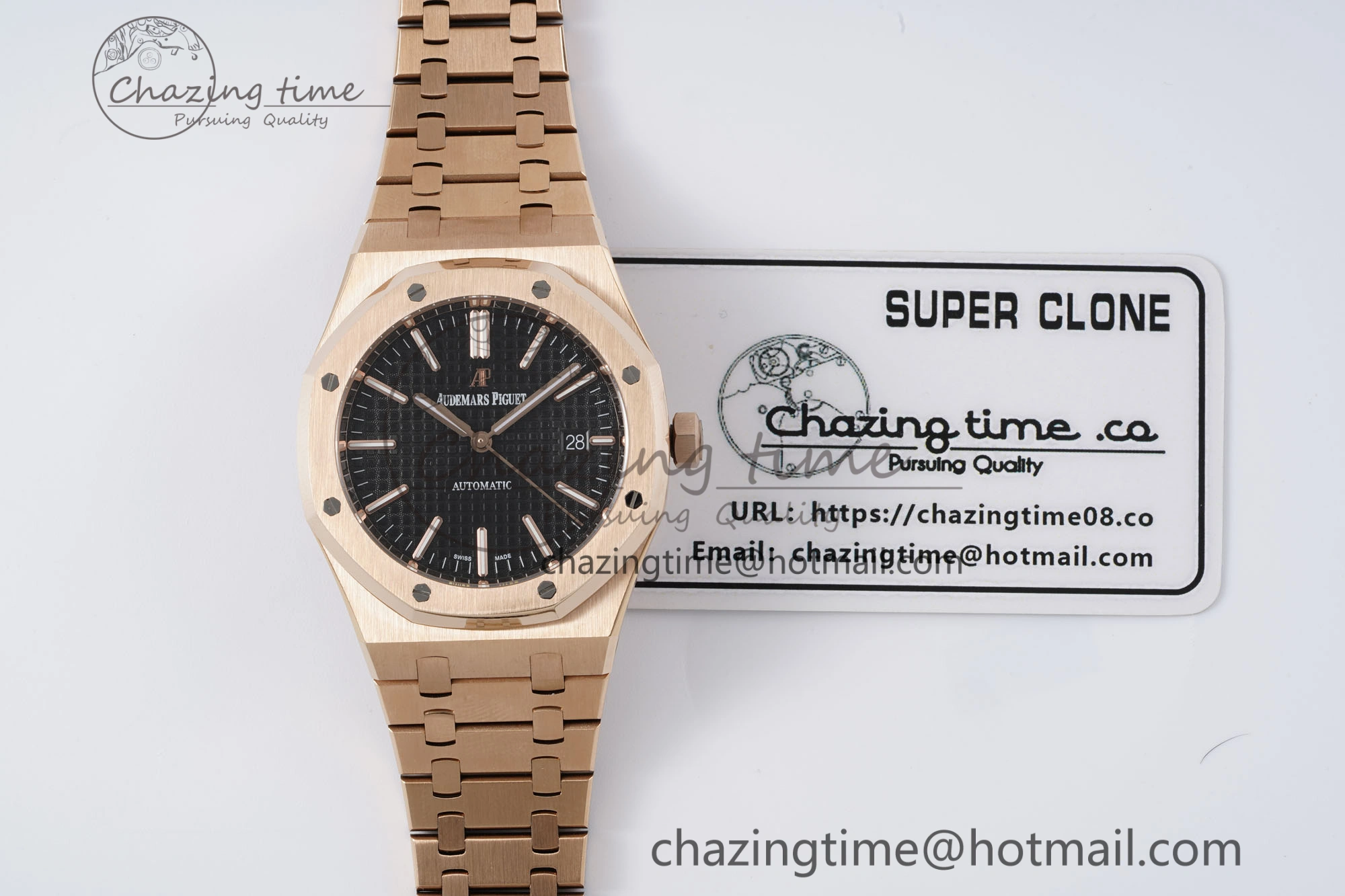 Royal Oak 41mm 15400 RG IPF 1:1 Best Edition Black Textured Dial on RG Bracelet SA3120 Super Clone