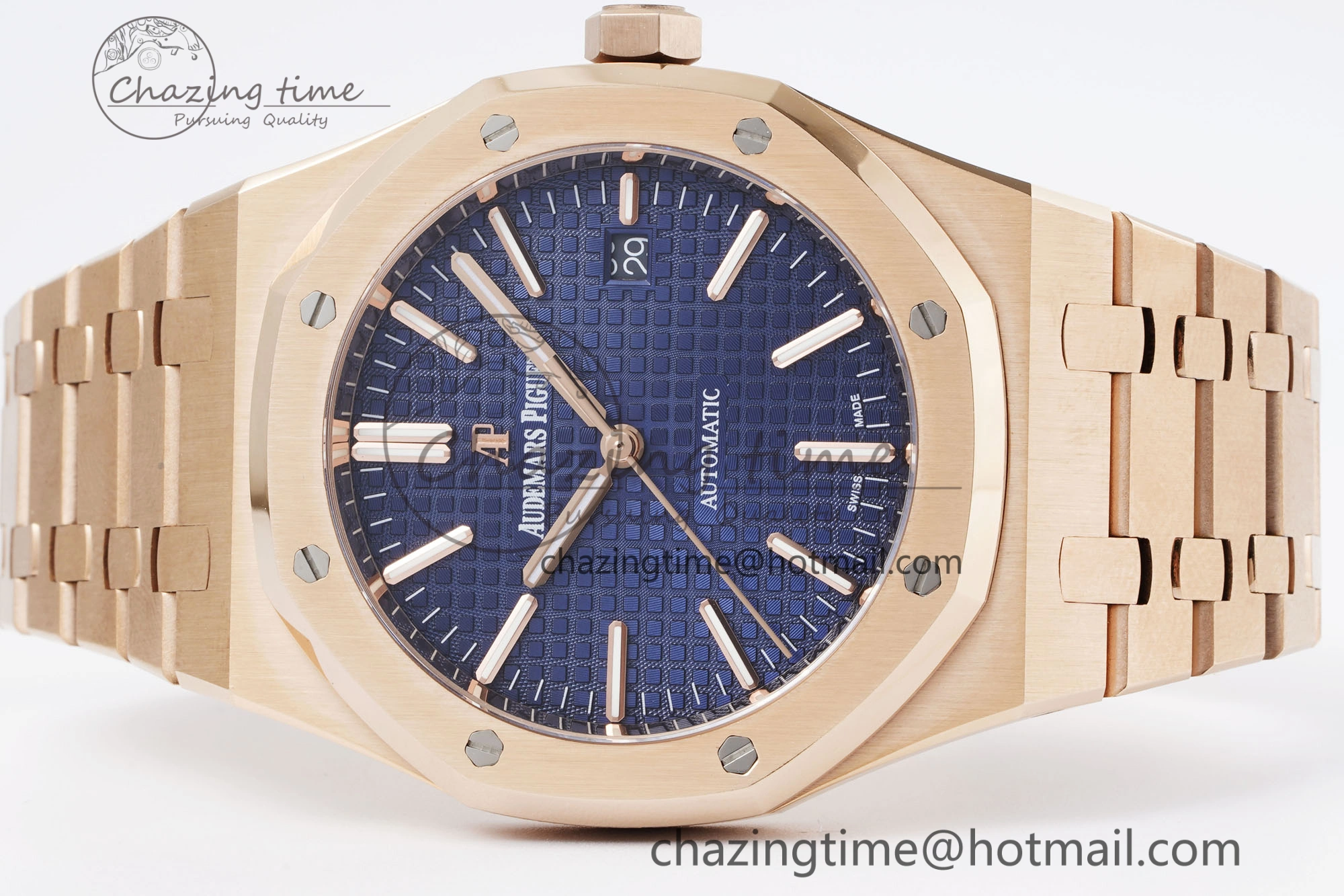Royal Oak 41mm 15400 RG IPF 1:1 Best Edition Blue Textured Dial on RG Bracelet SA3120 Super Clone