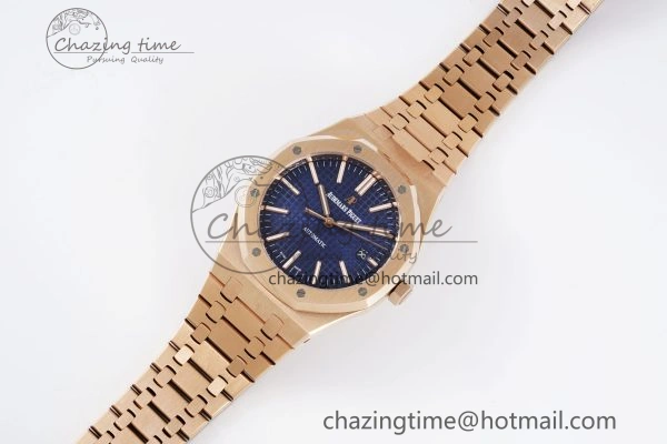 Royal Oak 41mm 15400 RG IPF 1:1 Best Edition Blue Textured Dial on RG Bracelet SA3120 Super Clone