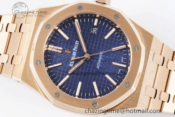 Royal Oak 41mm 15400 RG IPF 1:1 Best Edition Blue Textured Dial on RG Bracelet SA3120 Super Clone