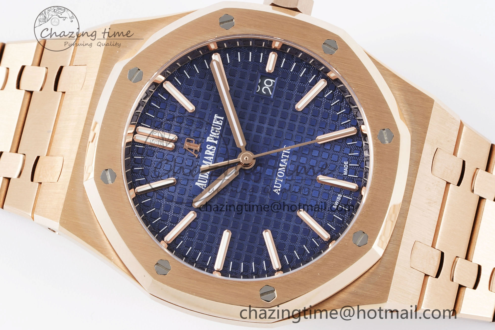 Royal Oak 41mm 15400 RG IPF 1:1 Best Edition Blue Textured Dial on RG Bracelet SA3120 Super Clone