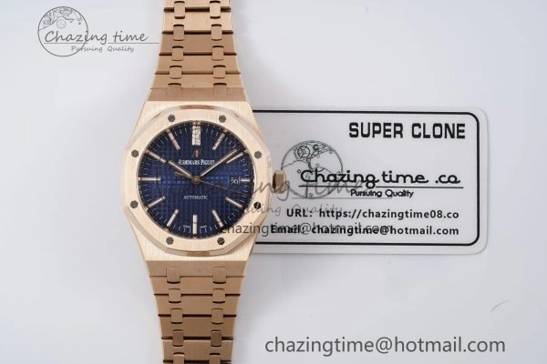 Royal Oak 41mm 15400 RG IPF 1:1 Best Edition Blue Textured Dial on RG Bracelet SA3120 Super Clone