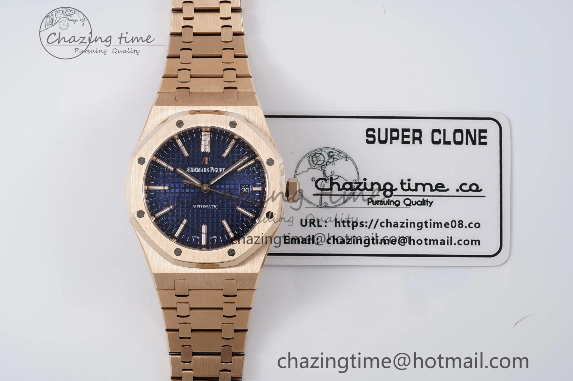 Royal Oak 41mm 15400 RG IPF 1:1 Best Edition Blue Textured Dial on RG Bracelet SA3120 Super Clone