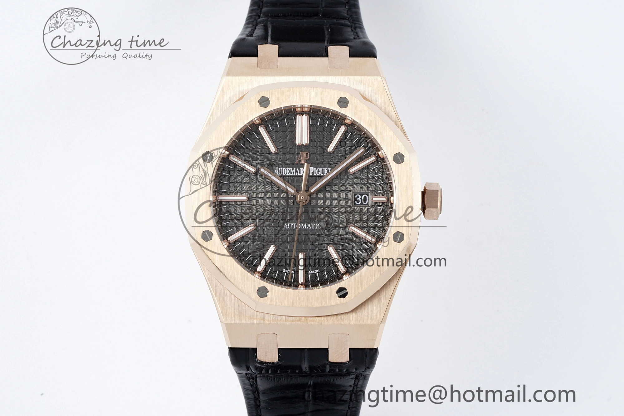 Royal Oak 41mm 15400 RG IPF 1:1 Best Edition Gray Textured Dial on Black Leather Strap SA3120 Super Clone