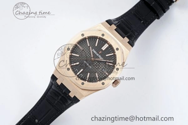 Royal Oak 41mm 15400 RG IPF 1:1 Best Edition Gray Textured Dial on Black Leather Strap SA3120 Super Clone