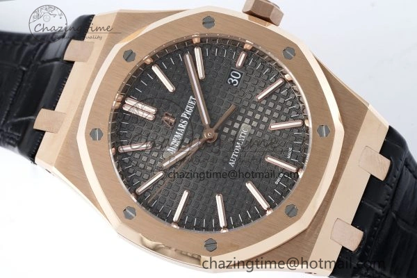 Royal Oak 41mm 15400 RG IPF 1:1 Best Edition Gray Textured Dial on Black Leather Strap SA3120 Super Clone