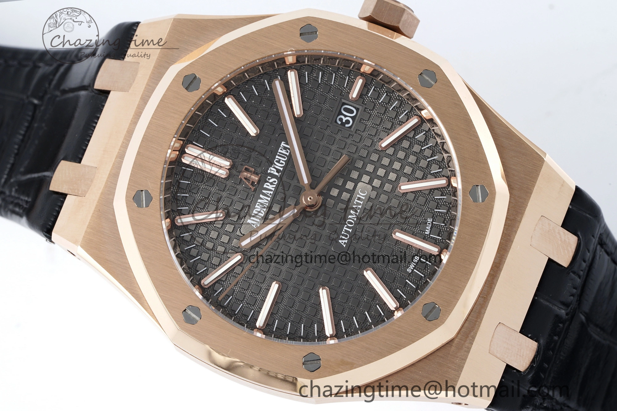 Royal Oak 41mm 15400 RG IPF 1:1 Best Edition Gray Textured Dial on Black Leather Strap SA3120 Super Clone