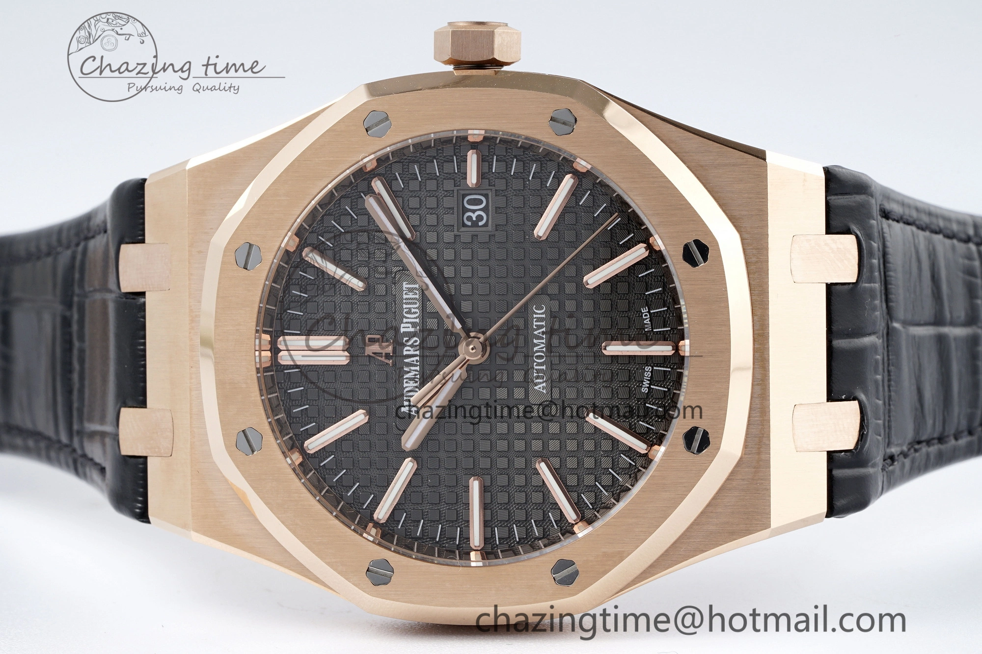 Royal Oak 41mm 15400 RG IPF 1:1 Best Edition Gray Textured Dial on Black Leather Strap SA3120 Super Clone