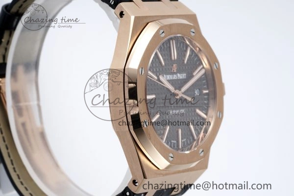 Royal Oak 41mm 15400 RG IPF 1:1 Best Edition Gray Textured Dial on Black Leather Strap SA3120 Super Clone