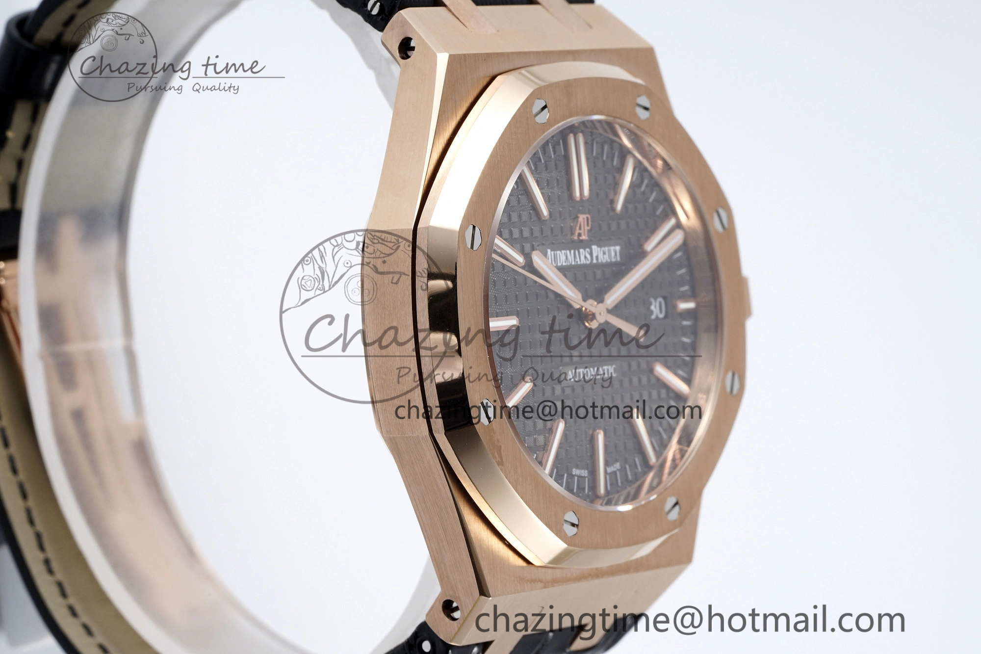 Royal Oak 41mm 15400 RG IPF 1:1 Best Edition Gray Textured Dial on Black Leather Strap SA3120 Super Clone