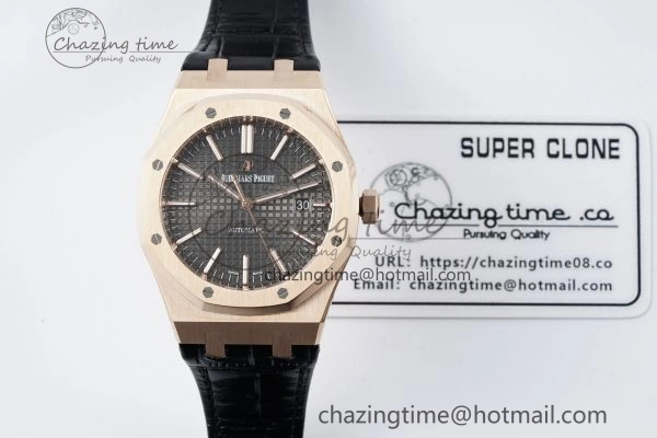 Royal Oak 41mm 15400 RG IPF 1:1 Best Edition Gray Textured Dial on Black Leather Strap SA3120 Super Clone