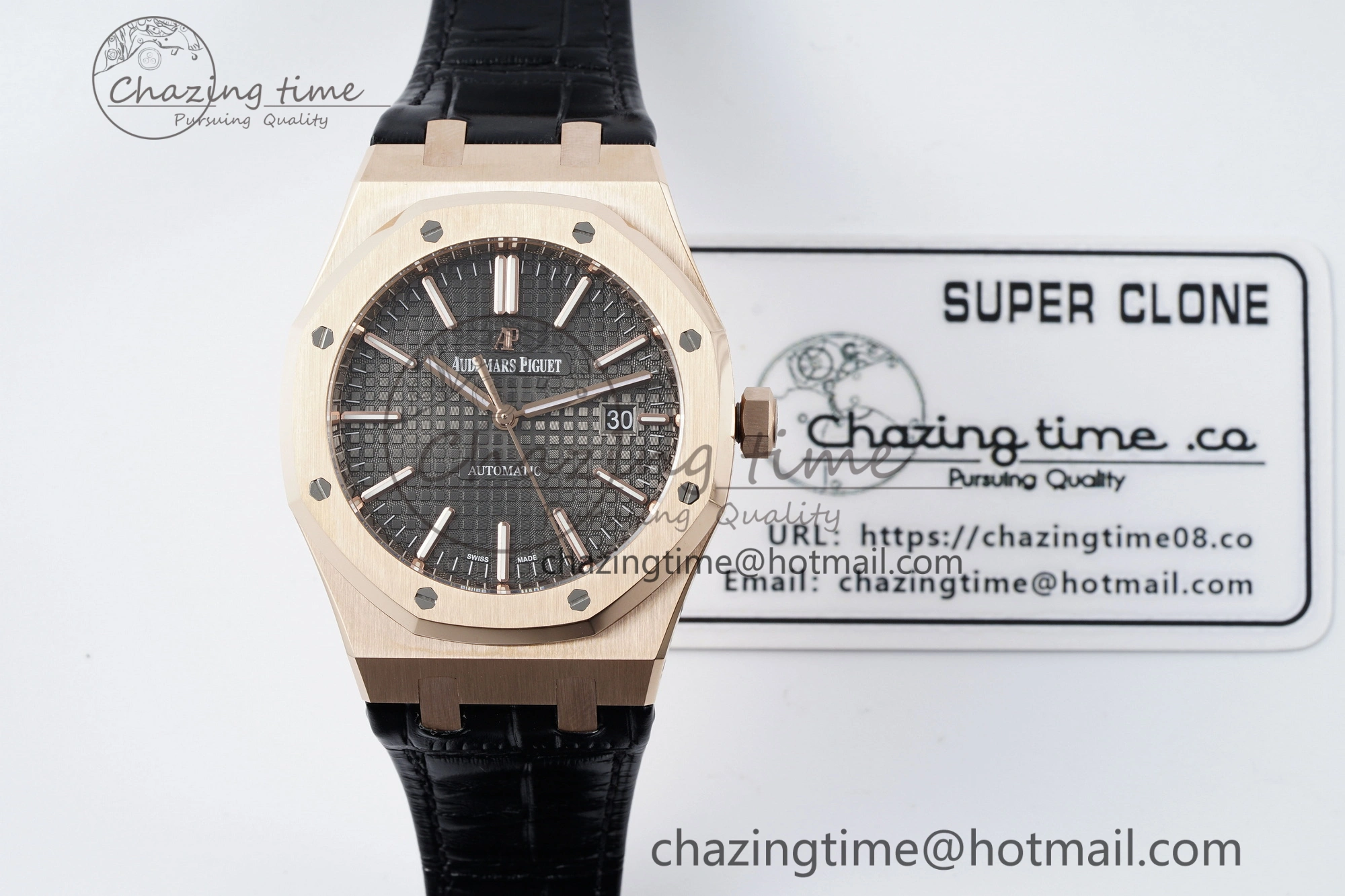 Royal Oak 41mm 15400 RG IPF 1:1 Best Edition Gray Textured Dial on Black Leather Strap SA3120 Super Clone