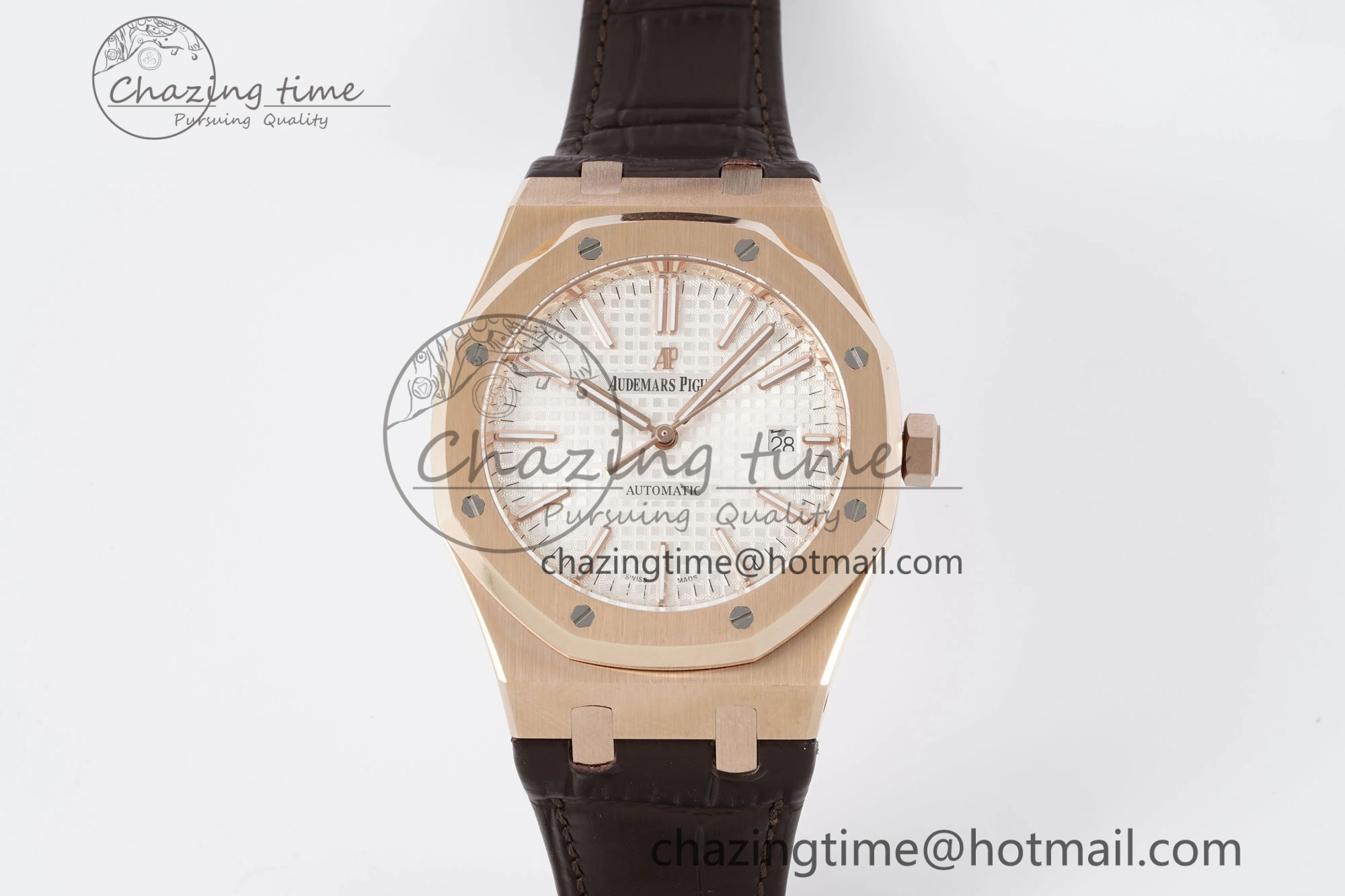 Royal Oak 41mm 15400 RG IPF 1:1 Best Edition White Textured Dial on Brown Leather Strap SA3120 Super Clone