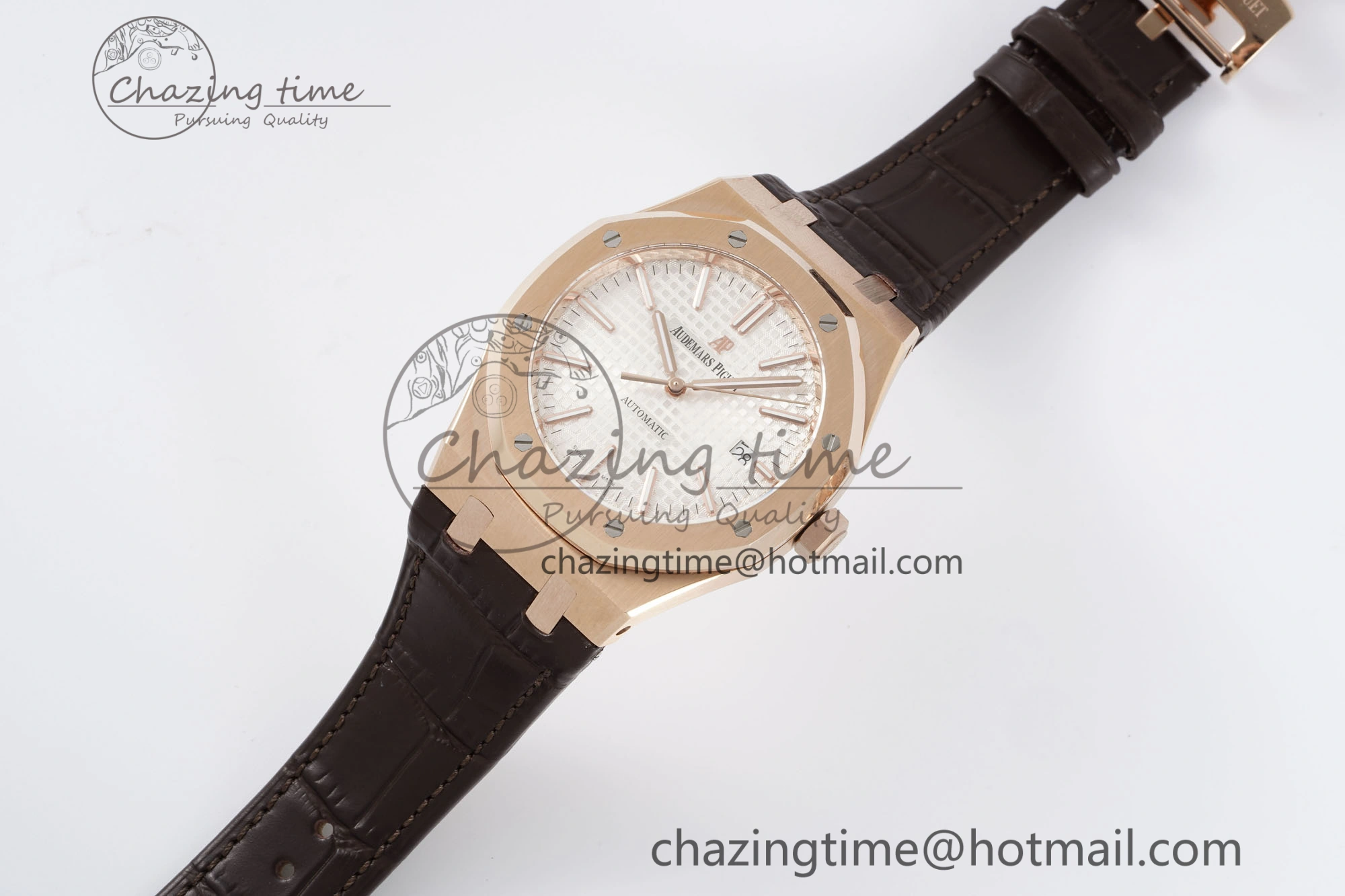 Royal Oak 41mm 15400 RG IPF 1:1 Best Edition White Textured Dial on Brown Leather Strap SA3120 Super Clone