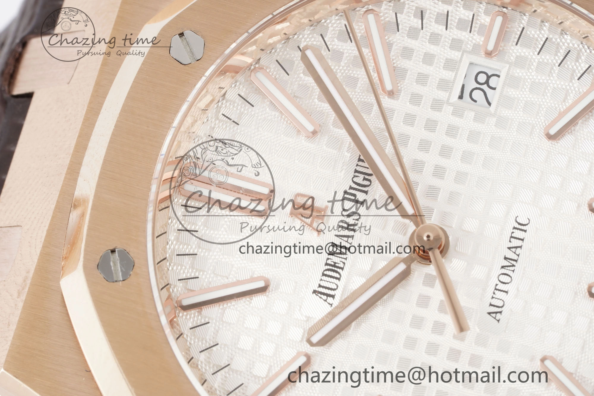 Royal Oak 41mm 15400 RG IPF 1:1 Best Edition White Textured Dial on Brown Leather Strap SA3120 Super Clone