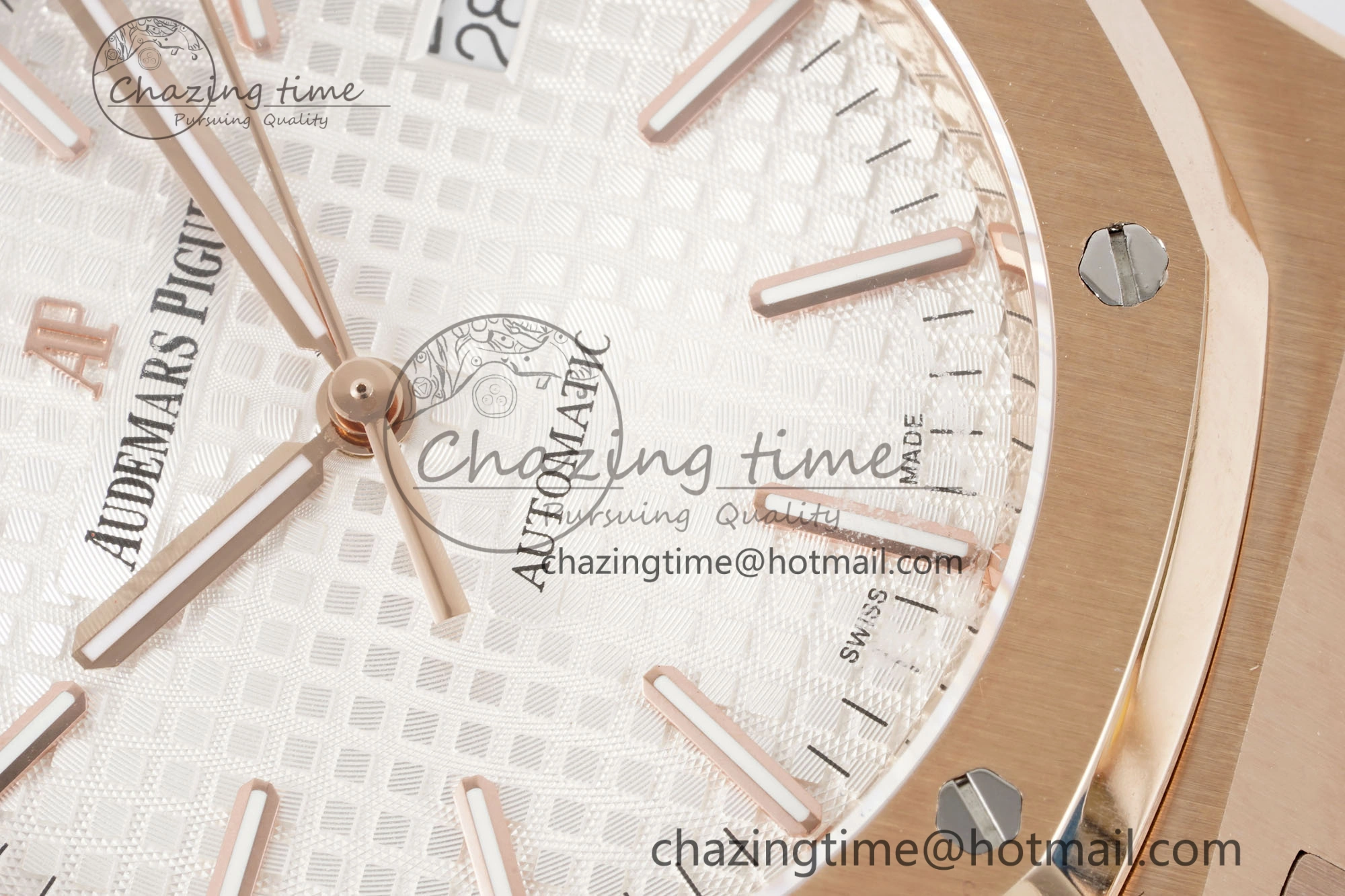 Royal Oak 41mm 15400 RG IPF 1:1 Best Edition White Textured Dial on Brown Leather Strap SA3120 Super Clone