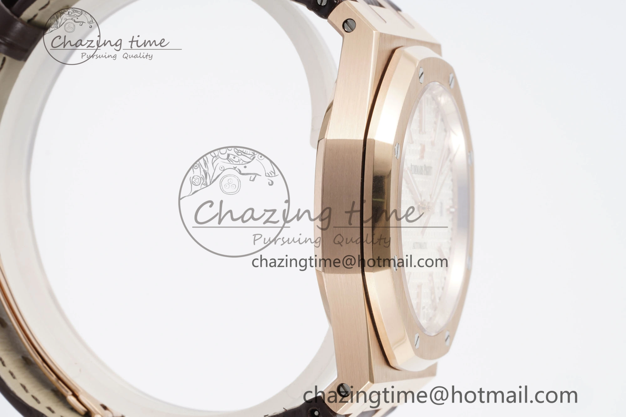 Royal Oak 41mm 15400 RG IPF 1:1 Best Edition White Textured Dial on Brown Leather Strap SA3120 Super Clone