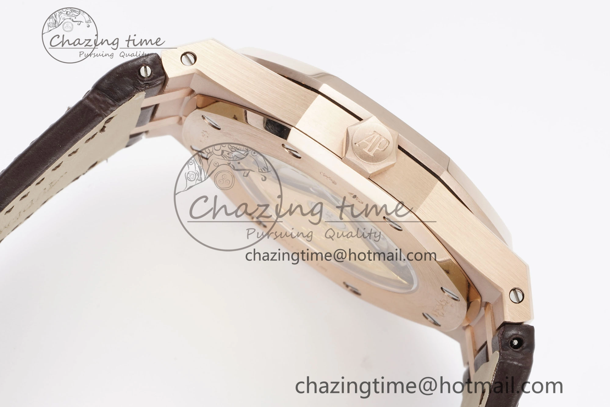 Royal Oak 41mm 15400 RG IPF 1:1 Best Edition White Textured Dial on Brown Leather Strap SA3120 Super Clone