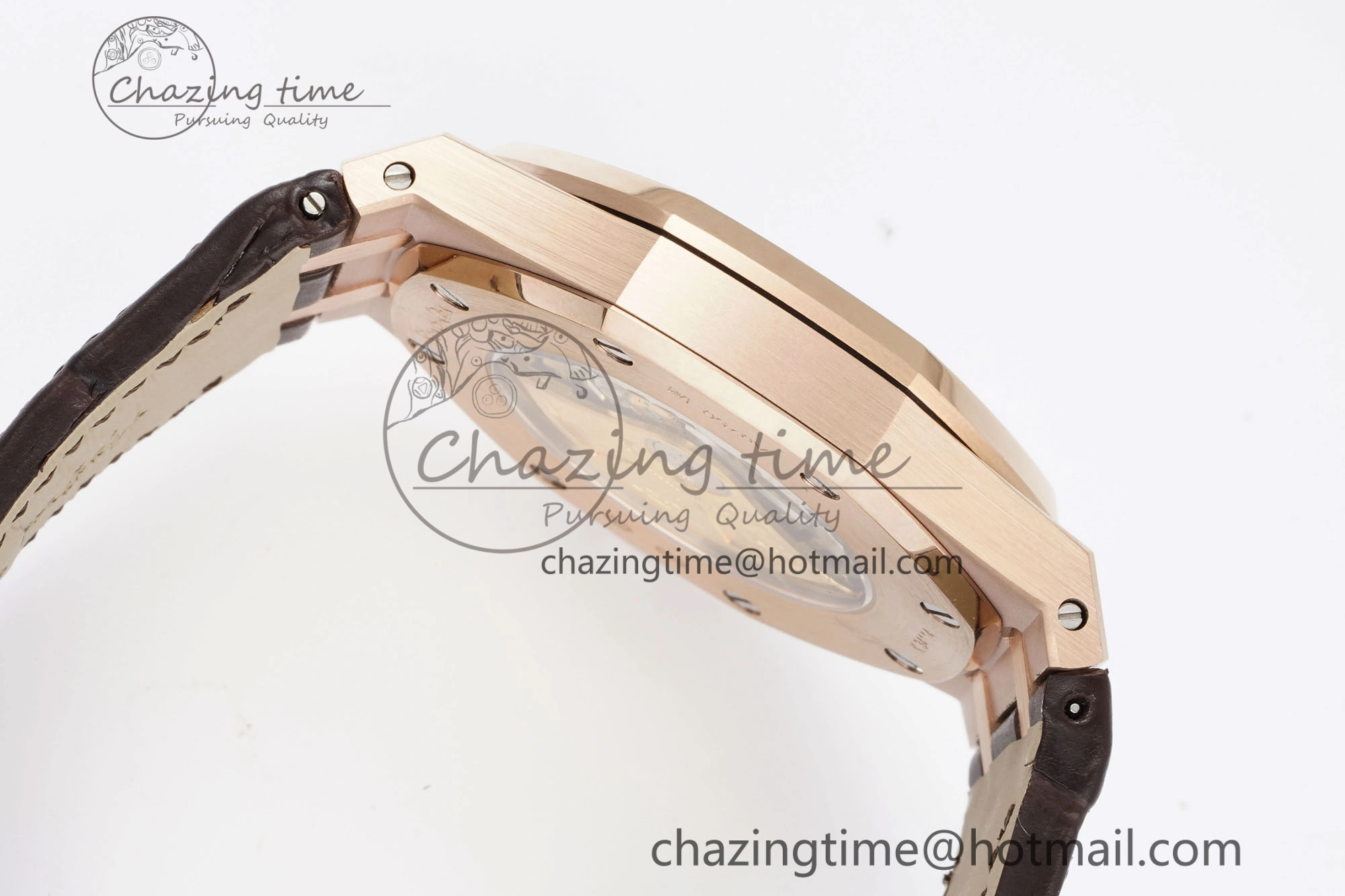 Royal Oak 41mm 15400 RG IPF 1:1 Best Edition White Textured Dial on Brown Leather Strap SA3120 Super Clone