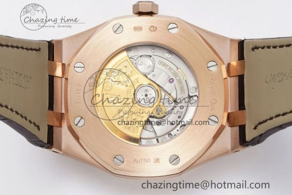 Royal Oak 41mm 15400 RG IPF 1:1 Best Edition White Textured Dial on Brown Leather Strap SA3120 Super Clone