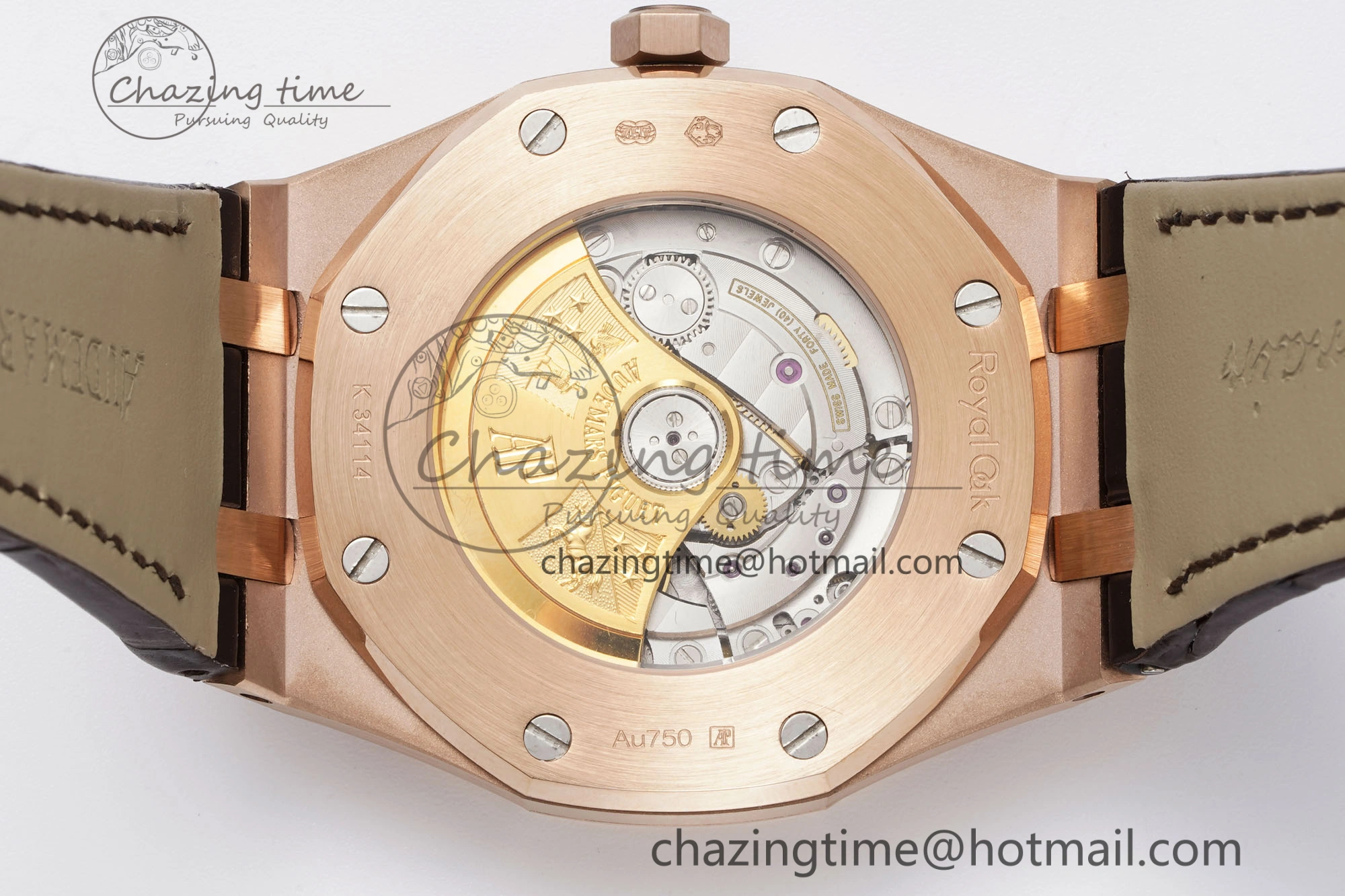 Royal Oak 41mm 15400 RG IPF 1:1 Best Edition White Textured Dial on Brown Leather Strap SA3120 Super Clone