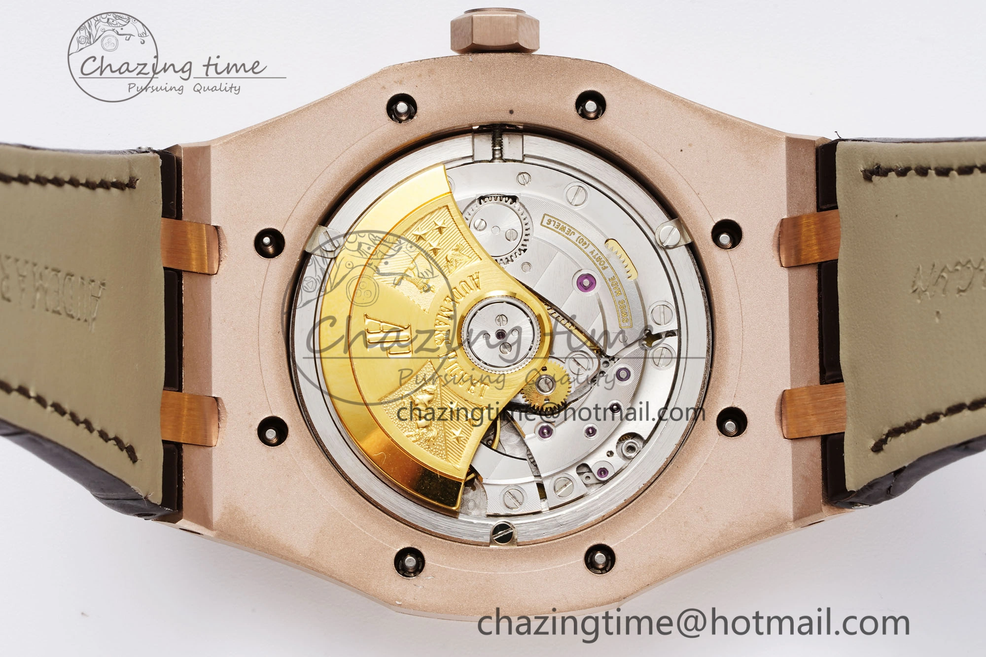 Royal Oak 41mm 15400 RG IPF 1:1 Best Edition White Textured Dial on Brown Leather Strap SA3120 Super Clone