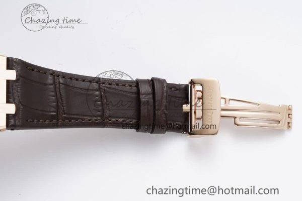 Royal Oak 41mm 15400 RG IPF 1:1 Best Edition White Textured Dial on Brown Leather Strap SA3120 Super Clone
