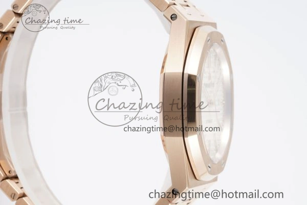 Royal Oak 41mm 15400 RG IPF 1:1 Best Edition White Textured Dial on RG Bracelet SA3120 Super Clone