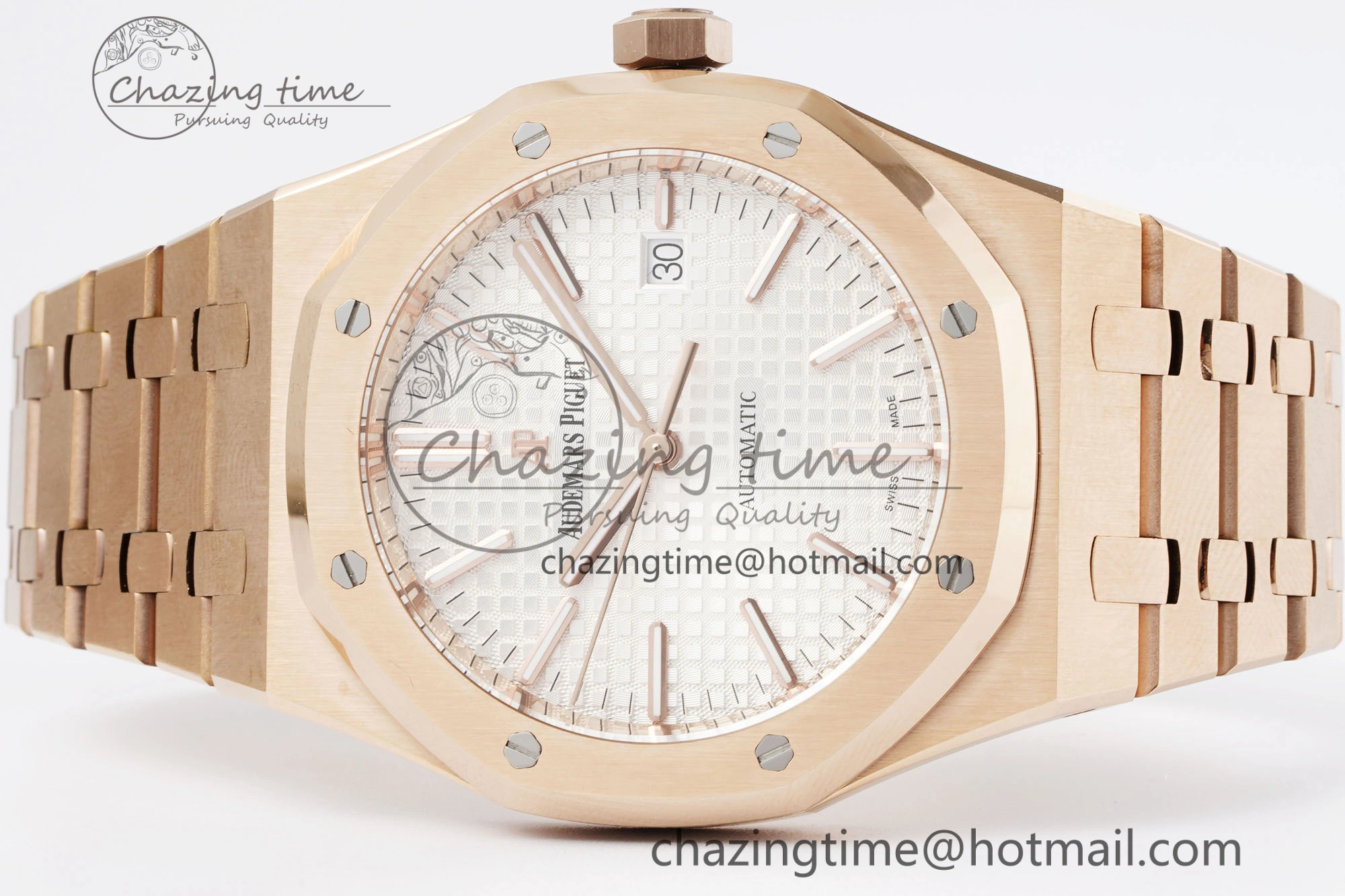 Royal Oak 41mm 15400 RG IPF 1:1 Best Edition White Textured Dial on RG Bracelet SA3120 Super Clone