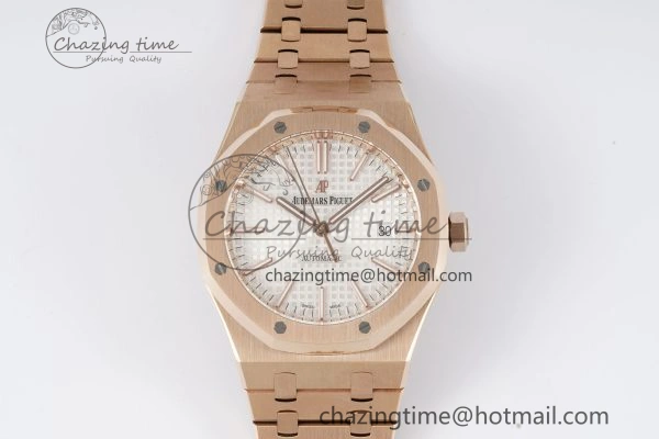 Royal Oak 41mm 15400 RG IPF 1:1 Best Edition White Textured Dial on RG Bracelet SA3120 Super Clone