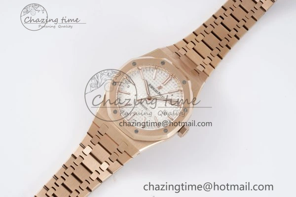 Royal Oak 41mm 15400 RG IPF 1:1 Best Edition White Textured Dial on RG Bracelet SA3120 Super Clone