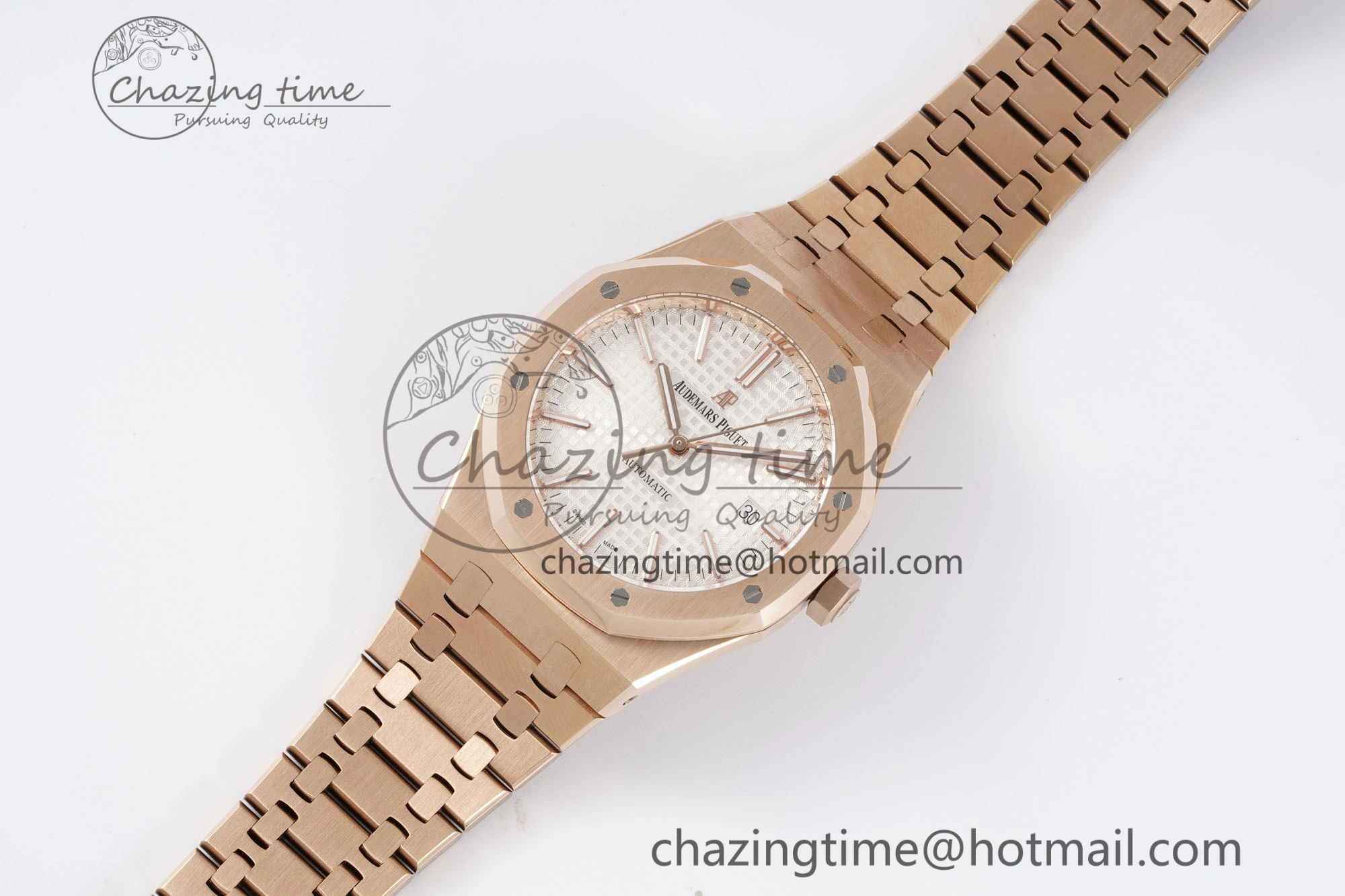 Royal Oak 41mm 15400 RG IPF 1:1 Best Edition White Textured Dial on RG Bracelet SA3120 Super Clone