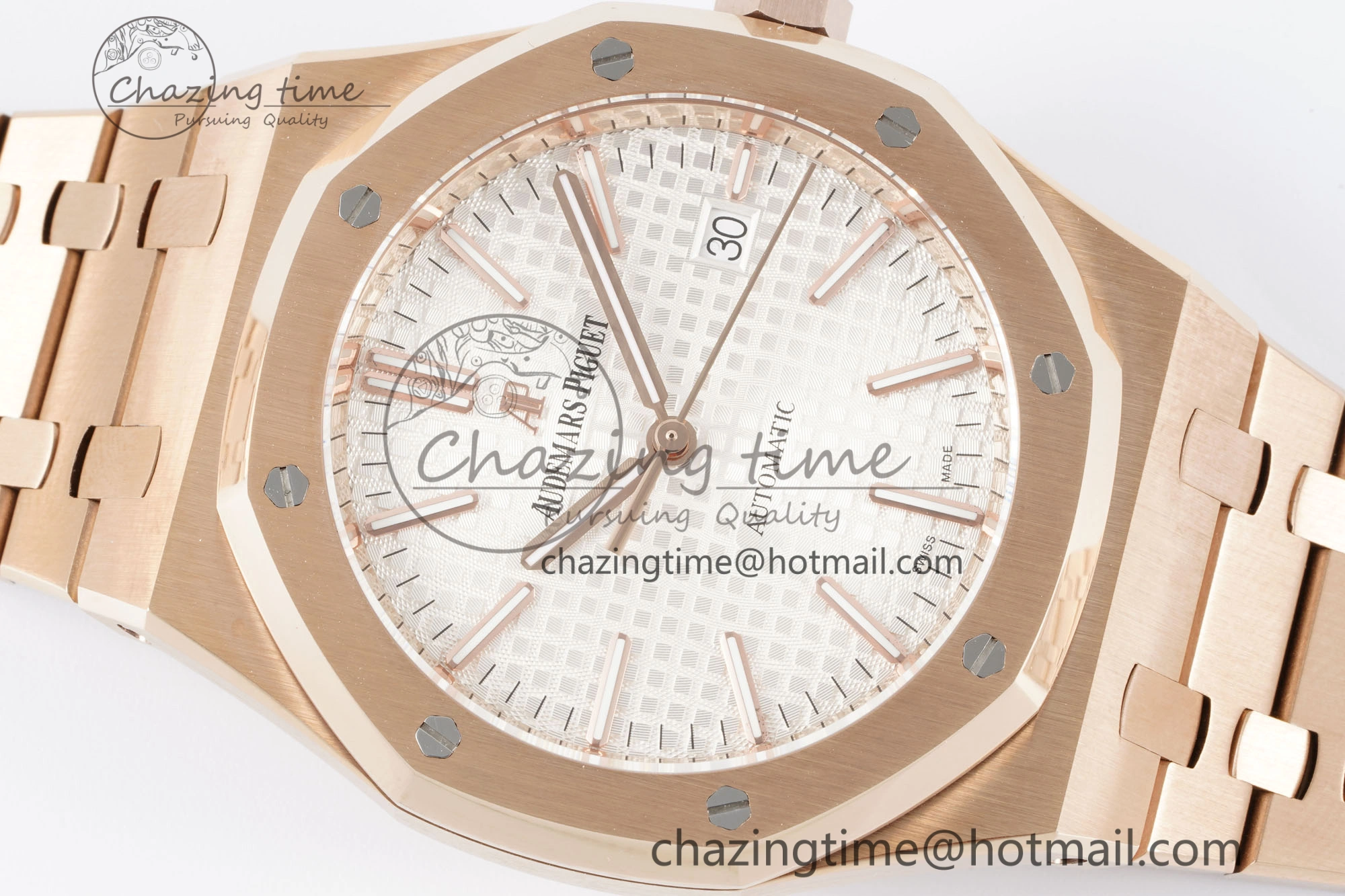 Royal Oak 41mm 15400 RG IPF 1:1 Best Edition White Textured Dial on RG Bracelet SA3120 Super Clone
