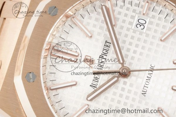 Royal Oak 41mm 15400 RG IPF 1:1 Best Edition White Textured Dial on RG Bracelet SA3120 Super Clone