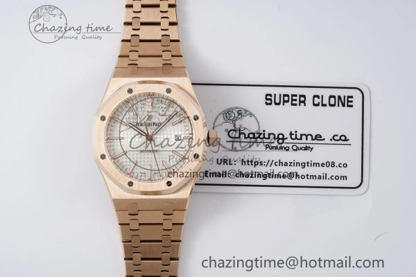 Royal Oak 41mm 15400 RG IPF 1:1 Best Edition White Textured Dial on RG Bracelet SA3120 Super Clone