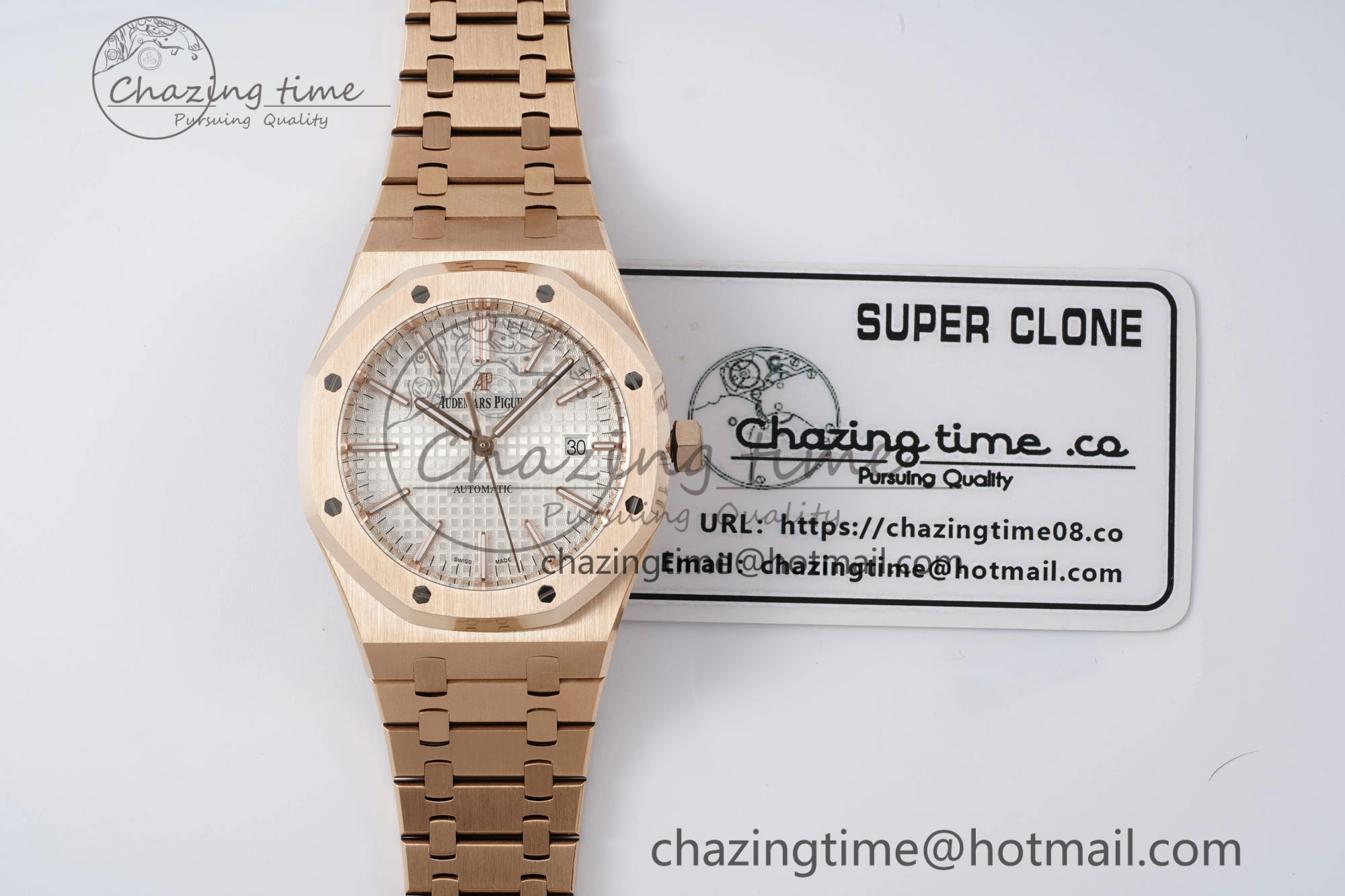 Royal Oak 41mm 15400 RG IPF 1:1 Best Edition White Textured Dial on RG Bracelet SA3120 Super Clone
