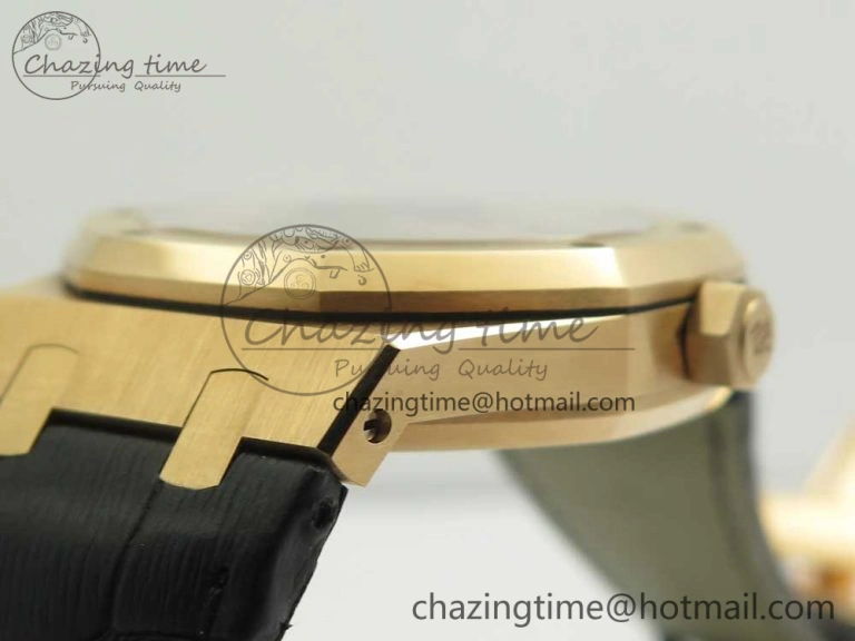 Royal Oak 41mm 15400 RG JF 1:1 Best Edition Black Textured Dial on Black Leather Strap A3120 V5