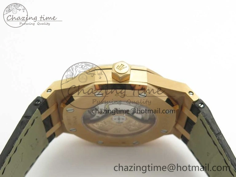 Royal Oak 41mm 15400 RG JF 1:1 Best Edition Black Textured Dial on Black Leather Strap A3120 V5