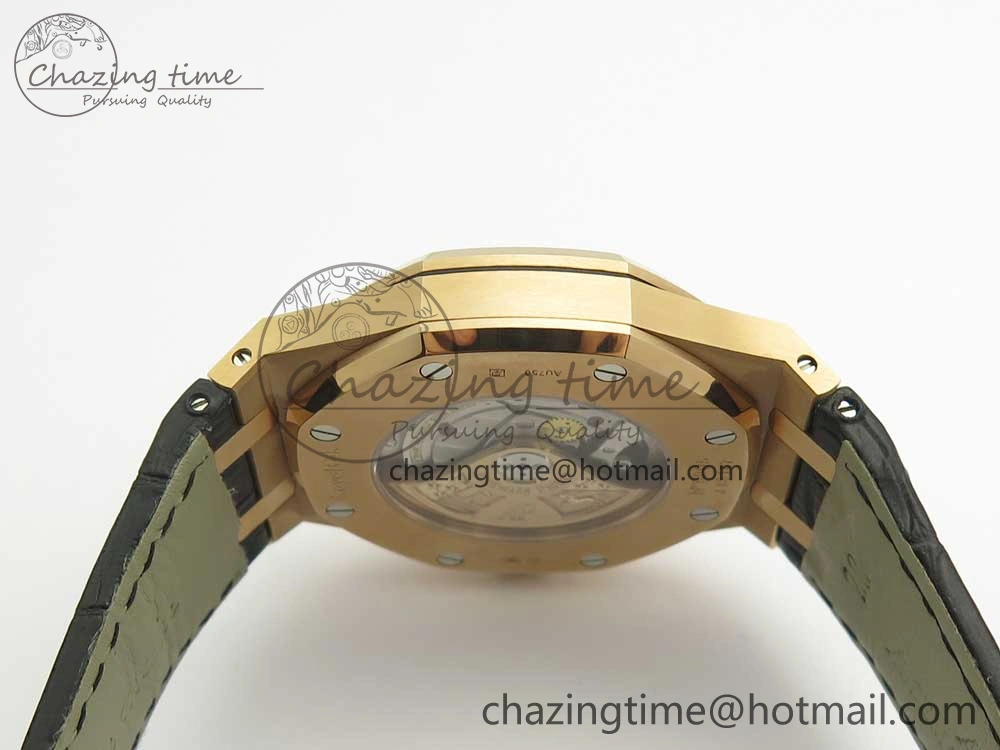 Royal Oak 41mm 15400 RG JF 1:1 Best Edition Black Textured Dial on Black Leather Strap A3120 V5