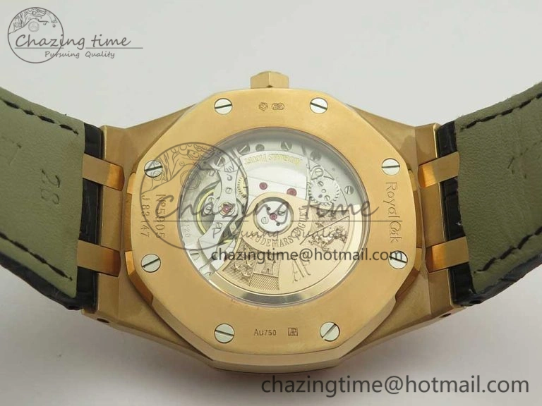 Royal Oak 41mm 15400 RG JF 1:1 Best Edition Black Textured Dial on Black Leather Strap A3120 V5
