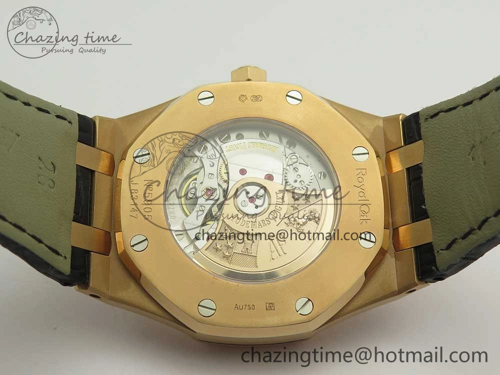 Royal Oak 41mm 15400 RG JF 1:1 Best Edition Black Textured Dial on Black Leather Strap A3120 V5