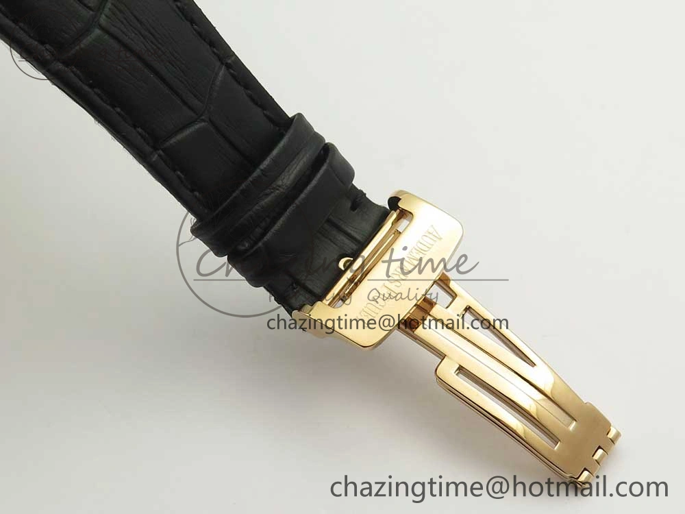 Royal Oak 41mm 15400 RG JF 1:1 Best Edition Black Textured Dial on Black Leather Strap A3120 V5