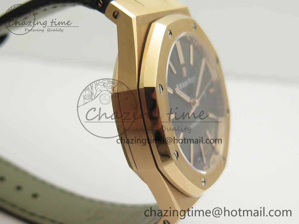 Royal Oak 41mm 15400 RG JF 1:1 Best Edition Black Textured Dial on Black Leather Strap A3120 V5