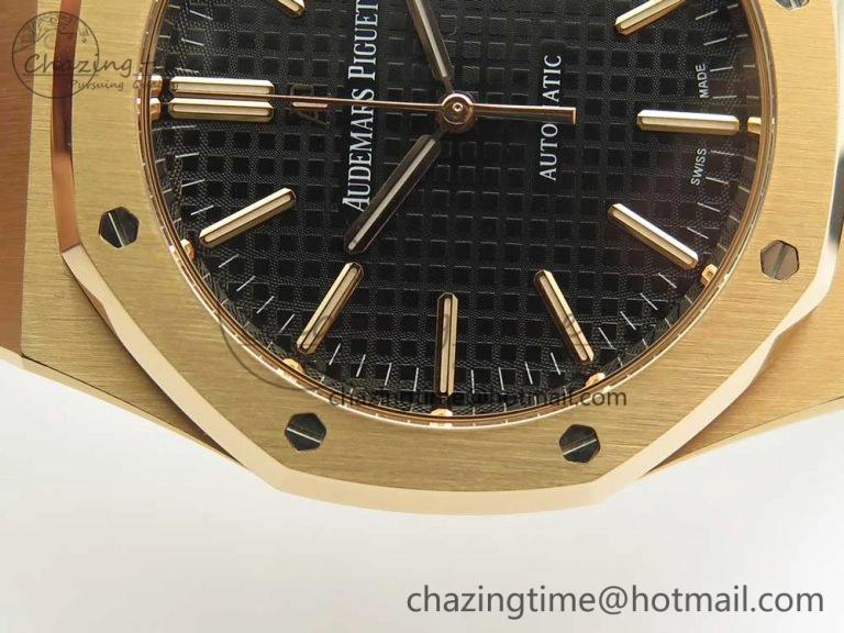 Royal Oak 41mm 15400 RG JF 1:1 Best Edition Black Textured Dial on Black Leather Strap A3120 V5