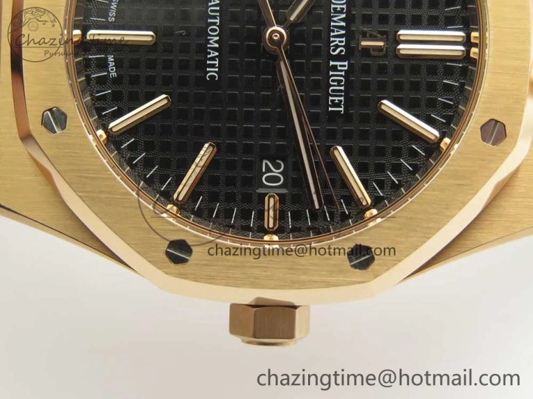 Royal Oak 41mm 15400 RG JF 1:1 Best Edition Black Textured Dial on Black Leather Strap A3120 V5