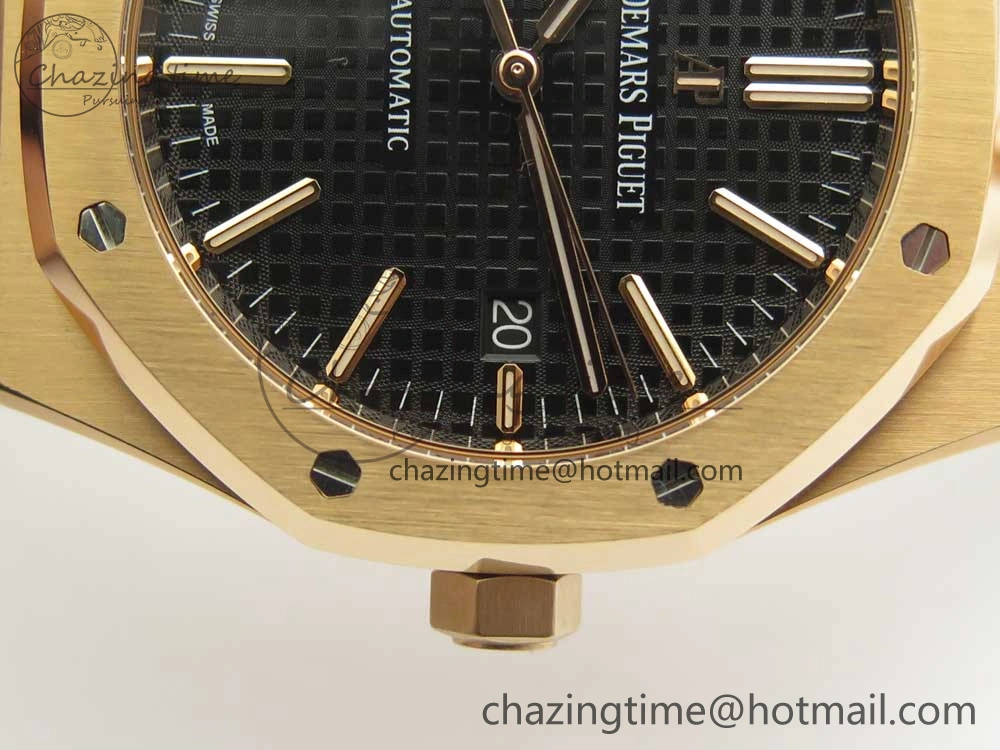 Royal Oak 41mm 15400 RG JF 1:1 Best Edition Black Textured Dial on Black Leather Strap A3120 V5
