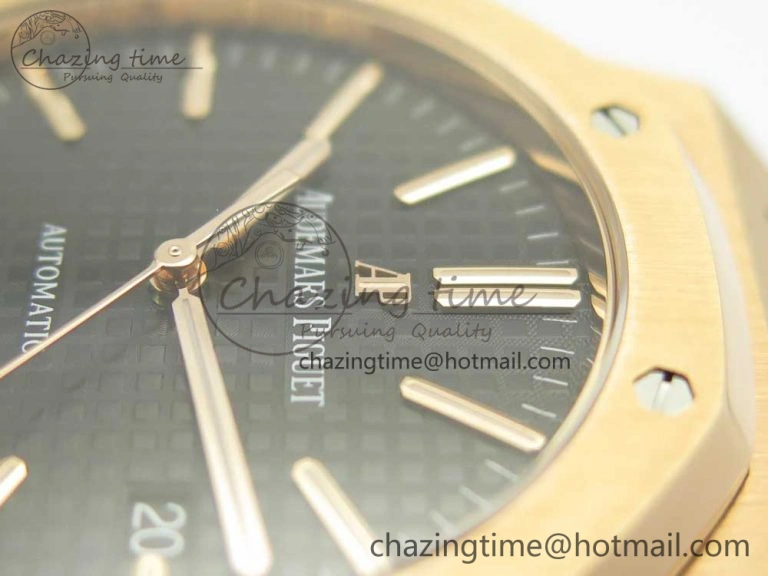 Royal Oak 41mm 15400 RG JF 1:1 Best Edition Black Textured Dial on Black Leather Strap A3120 V5