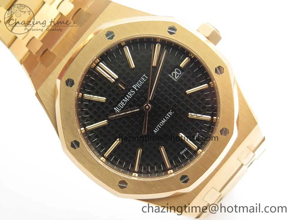 Royal Oak 41mm 15400 RG JF 1:1 Best Edition Black Textured Dial on RG Bracelet A3120 V5