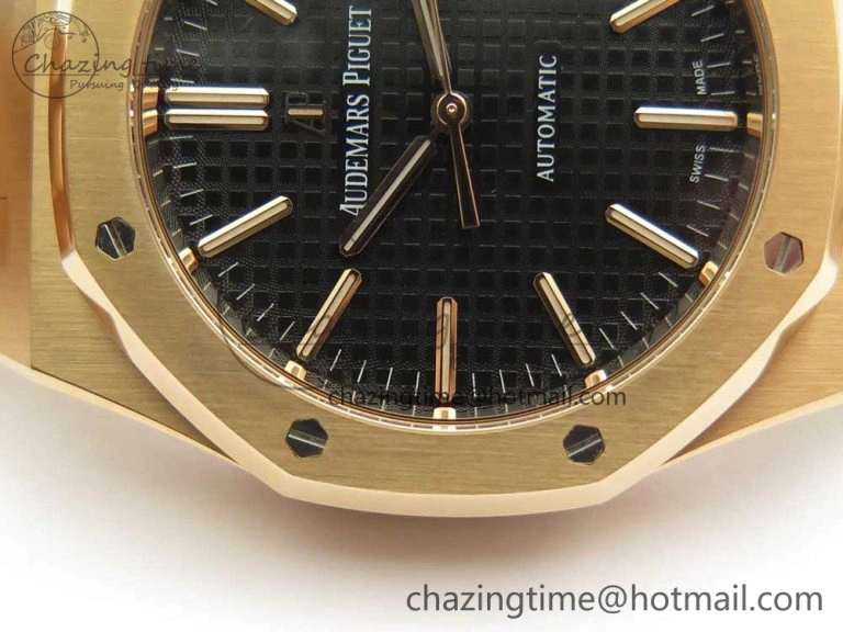 Royal Oak 41mm 15400 RG JF 1:1 Best Edition Black Textured Dial on RG Bracelet A3120 V5